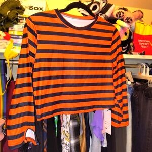 Bold Striped Long Sleeve Top Black Orange Halloween Soft Fabric